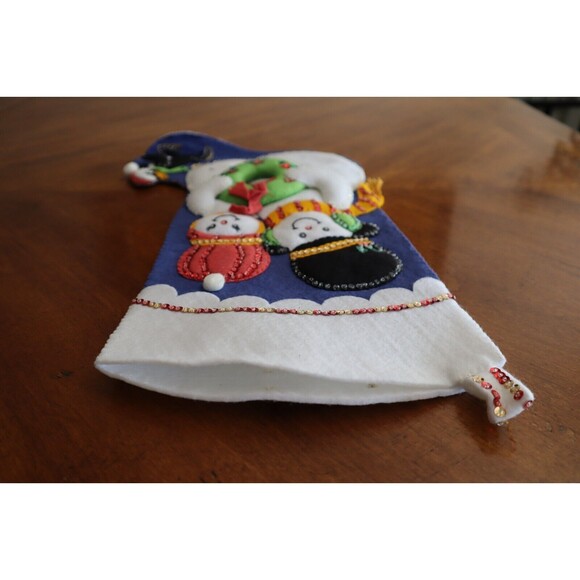 Vtg SNOWMAN 20" Handmade Felt Applique Puffy Stocking Penguin FINISHED - Picture 10 of 11